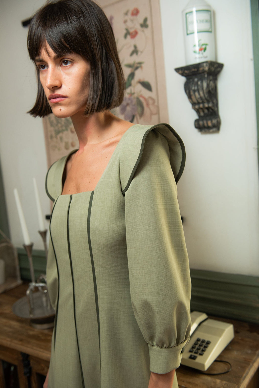 Vestido Alberg Verde Manga Larga