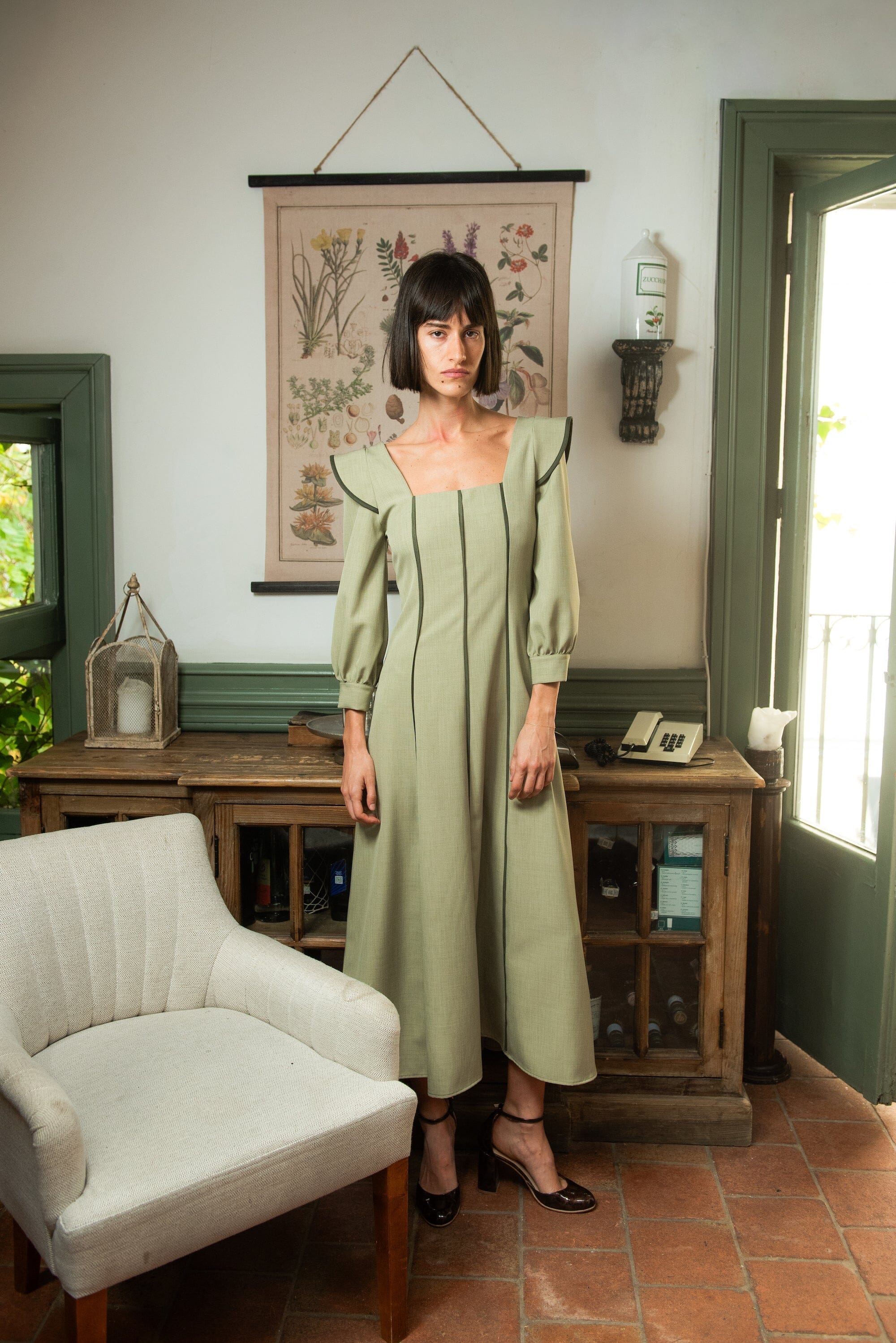 Vestido Alberg Verde Manga Larga