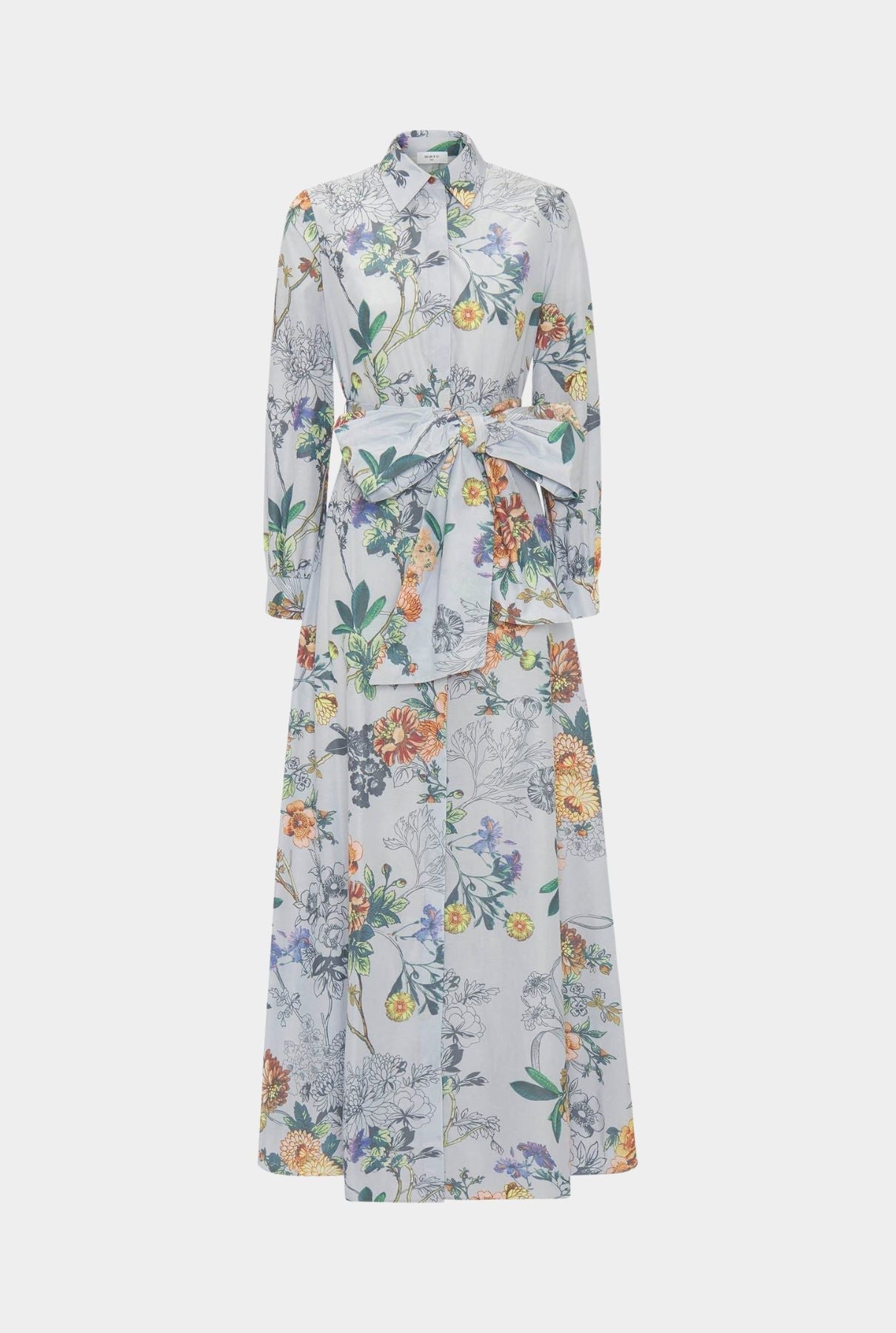 Vestido camisero largo azul estampado floral
