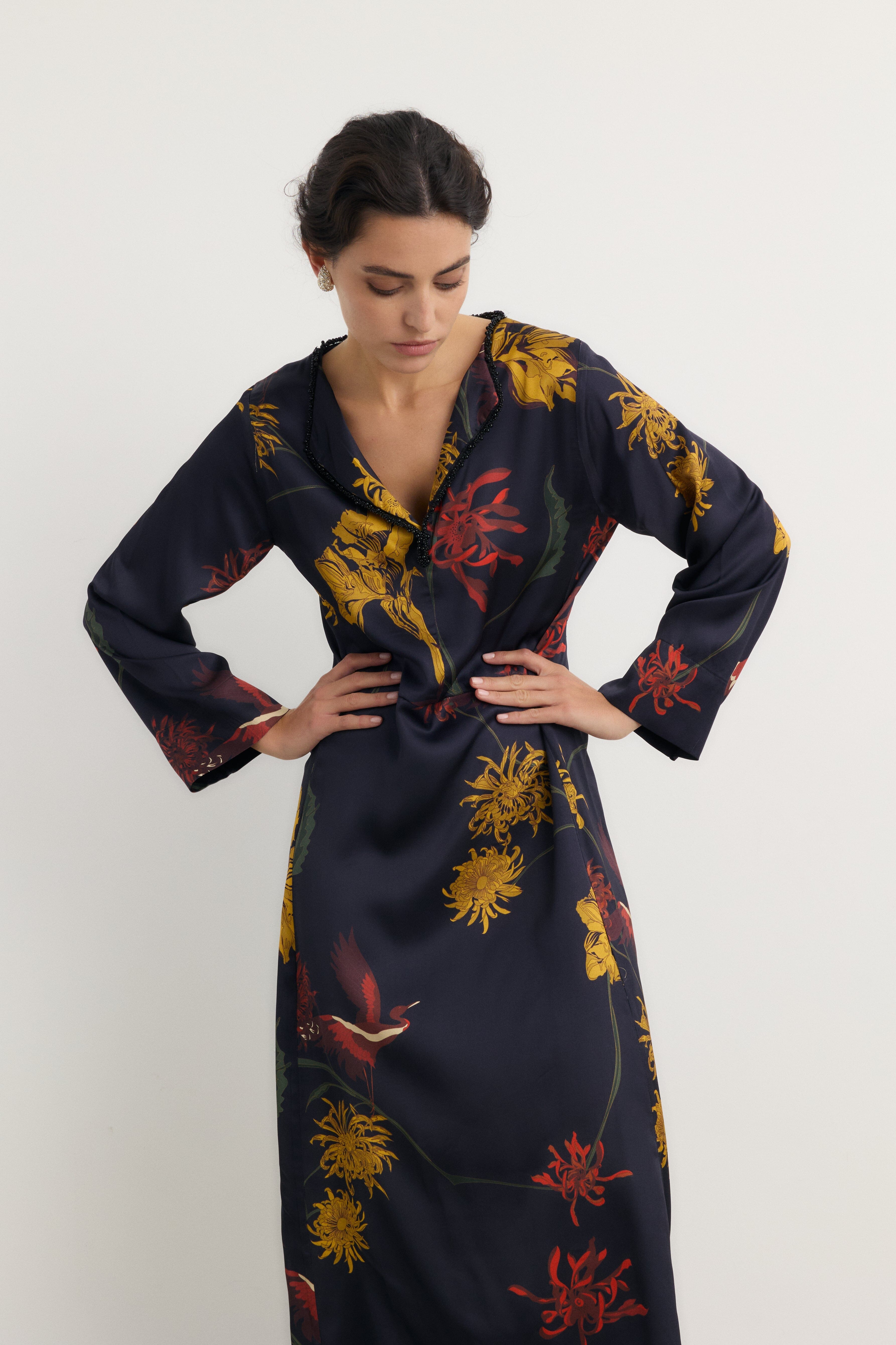 Vestido Frida Flora marino - Preorder