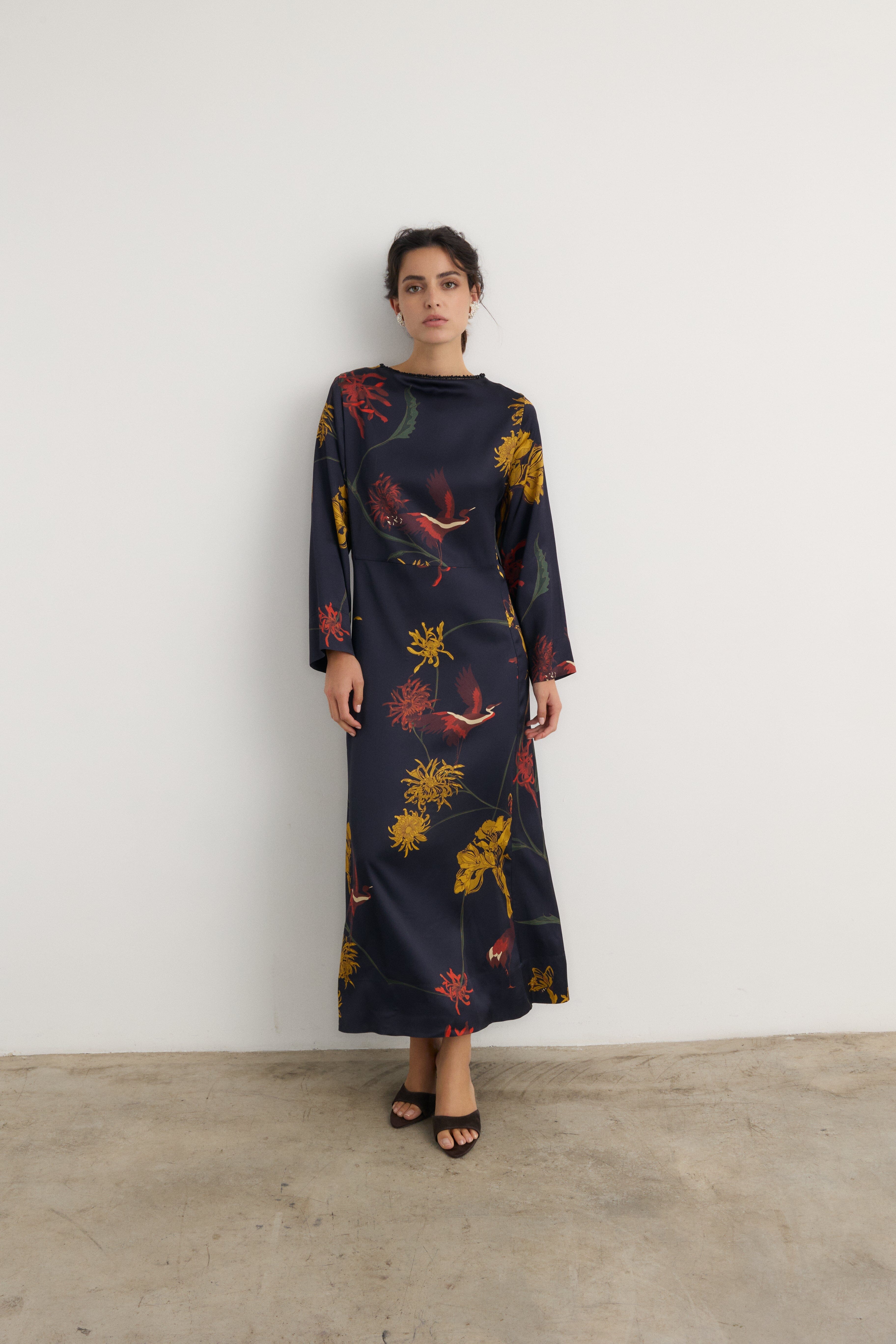 Vestido Frida Flora marino - Preorder