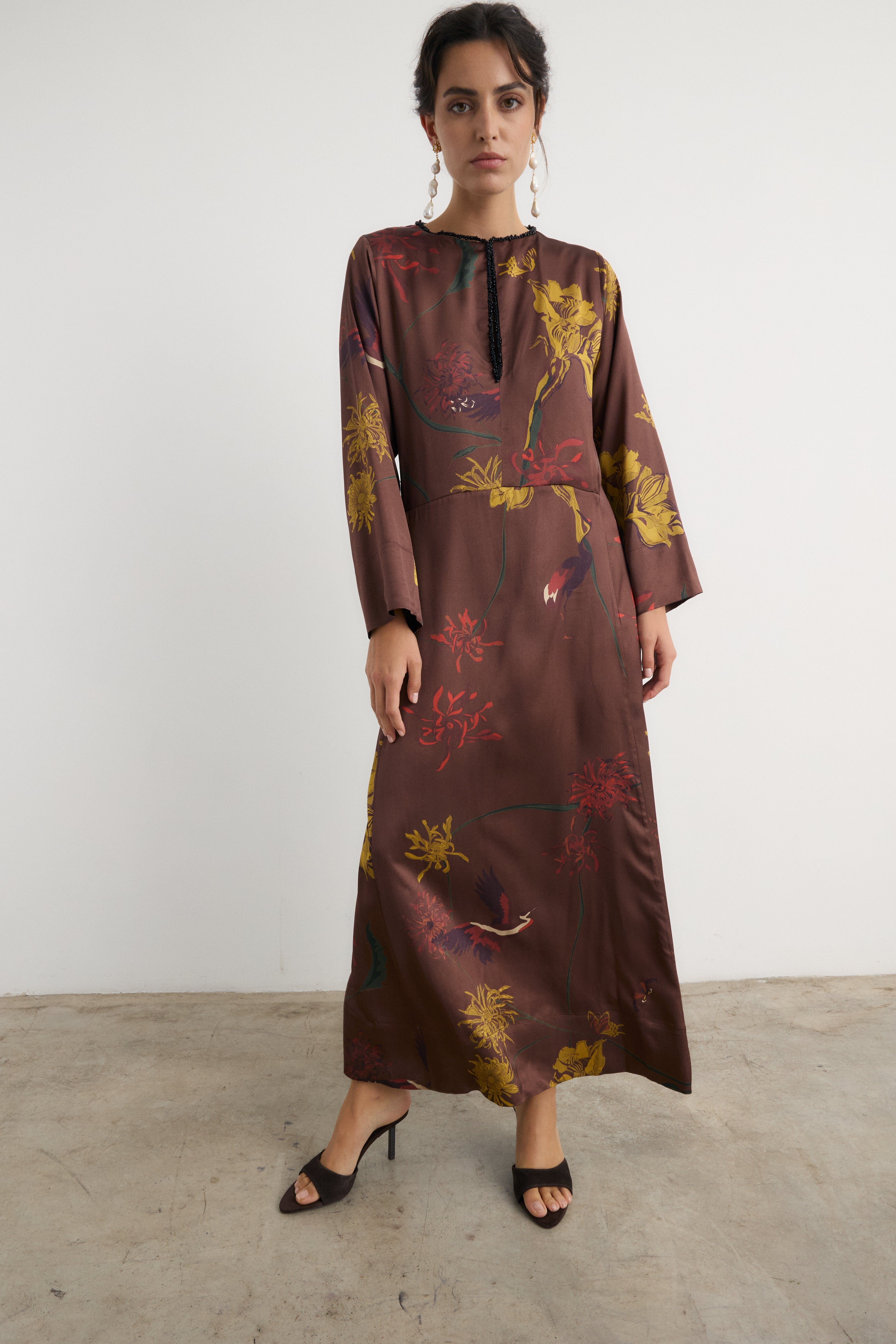 Vestido Frida Flora Marrón - Preorder