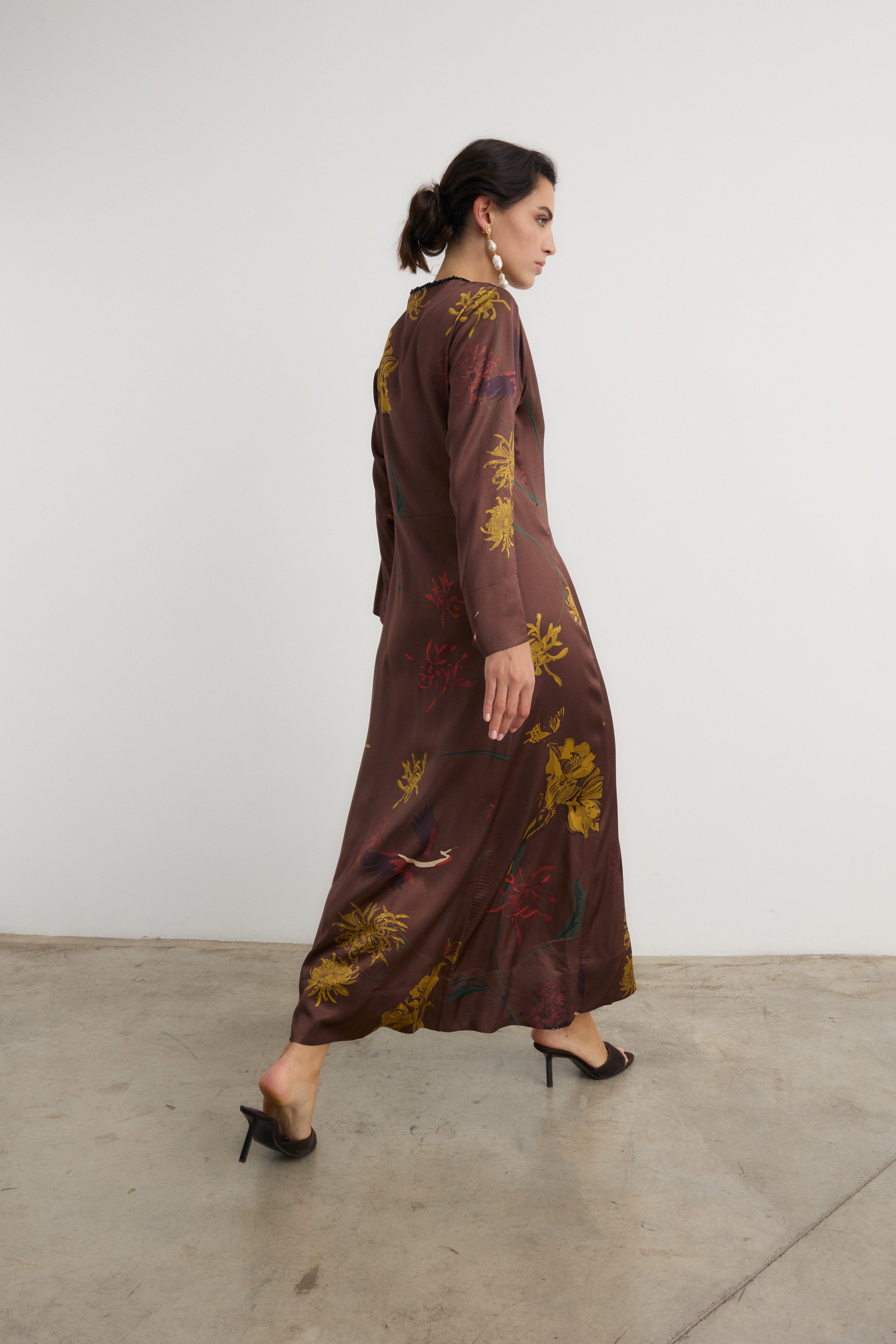 Vestido Frida Flora Marrón - Preorder