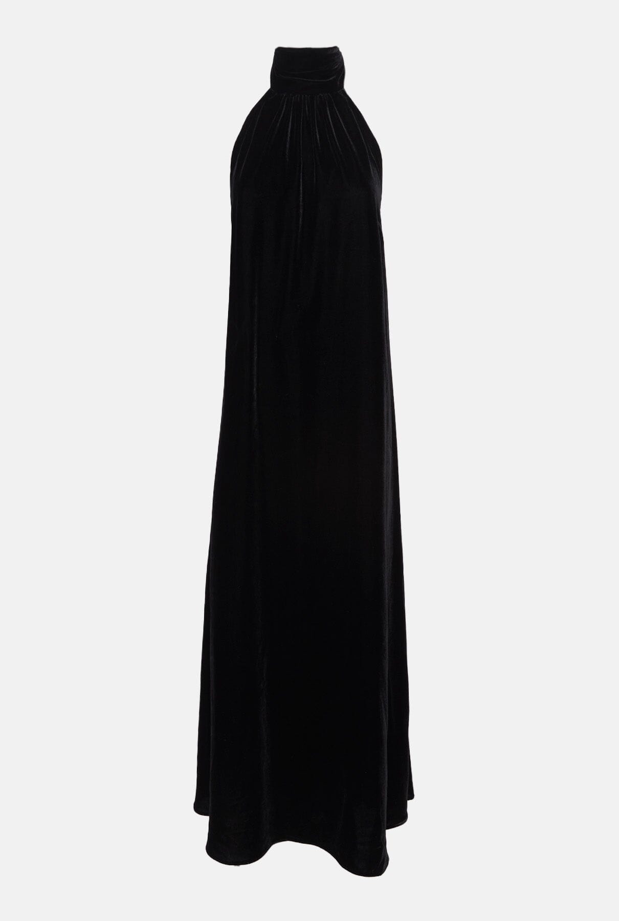 Vestido Halter Long terciopelo con lazo de organza - negro