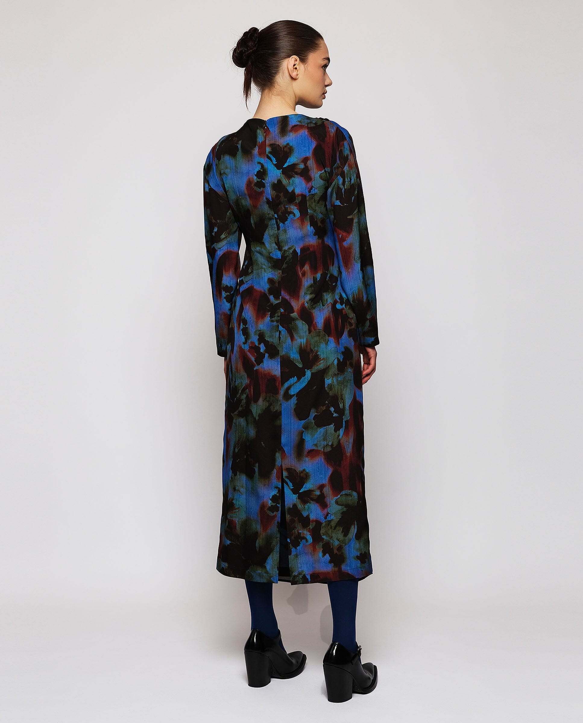 Vestido midi azul estampado