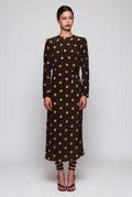 Vestido midi marrón estampado lunares camel