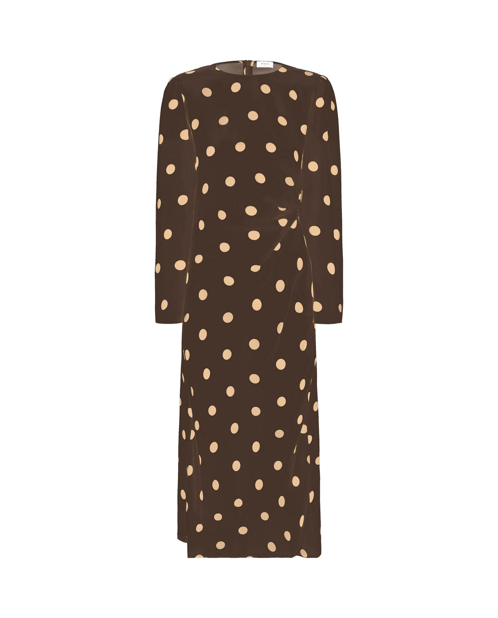 Vestido midi marrón estampado lunares camel