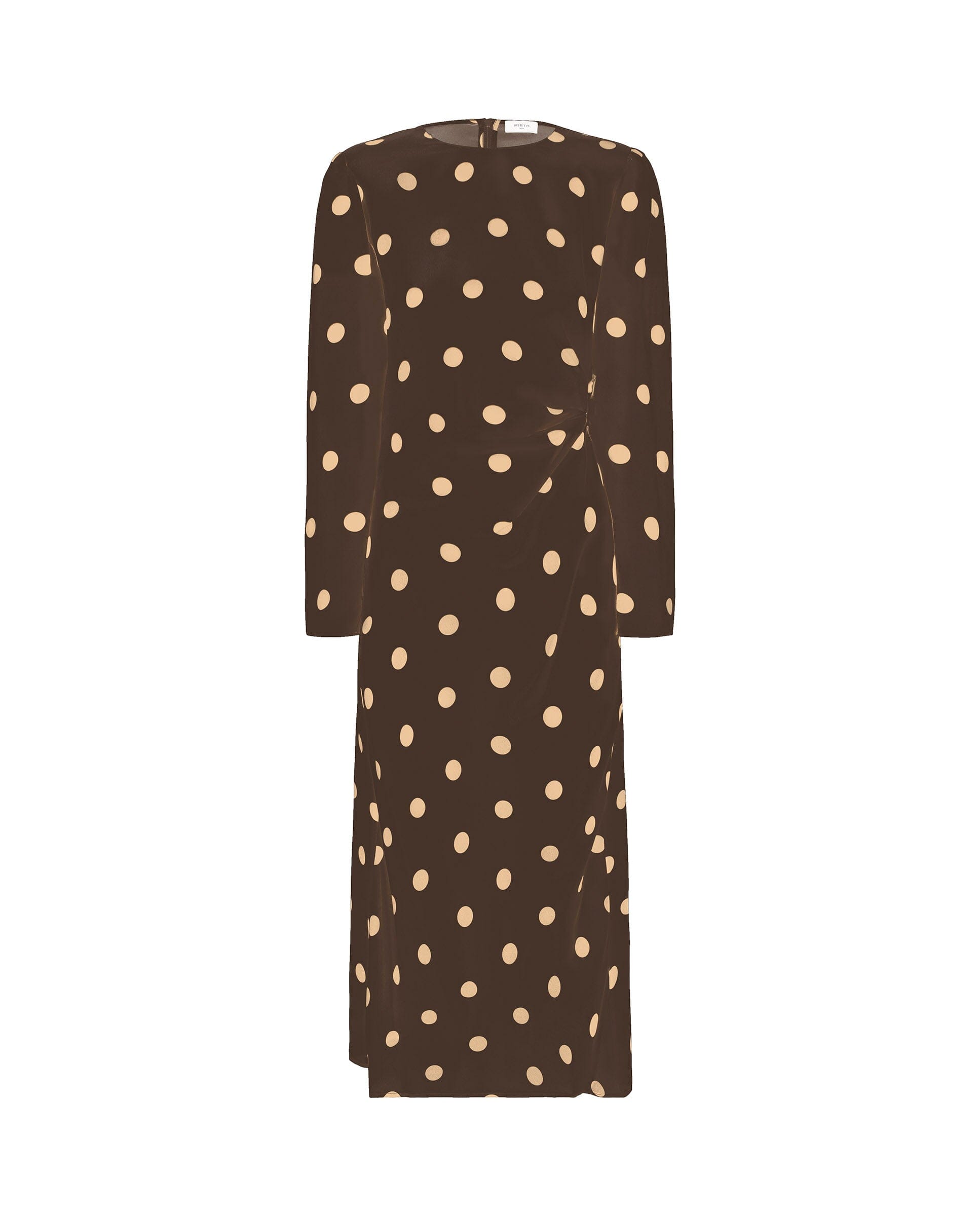 Vestido midi marrón estampado lunares camel