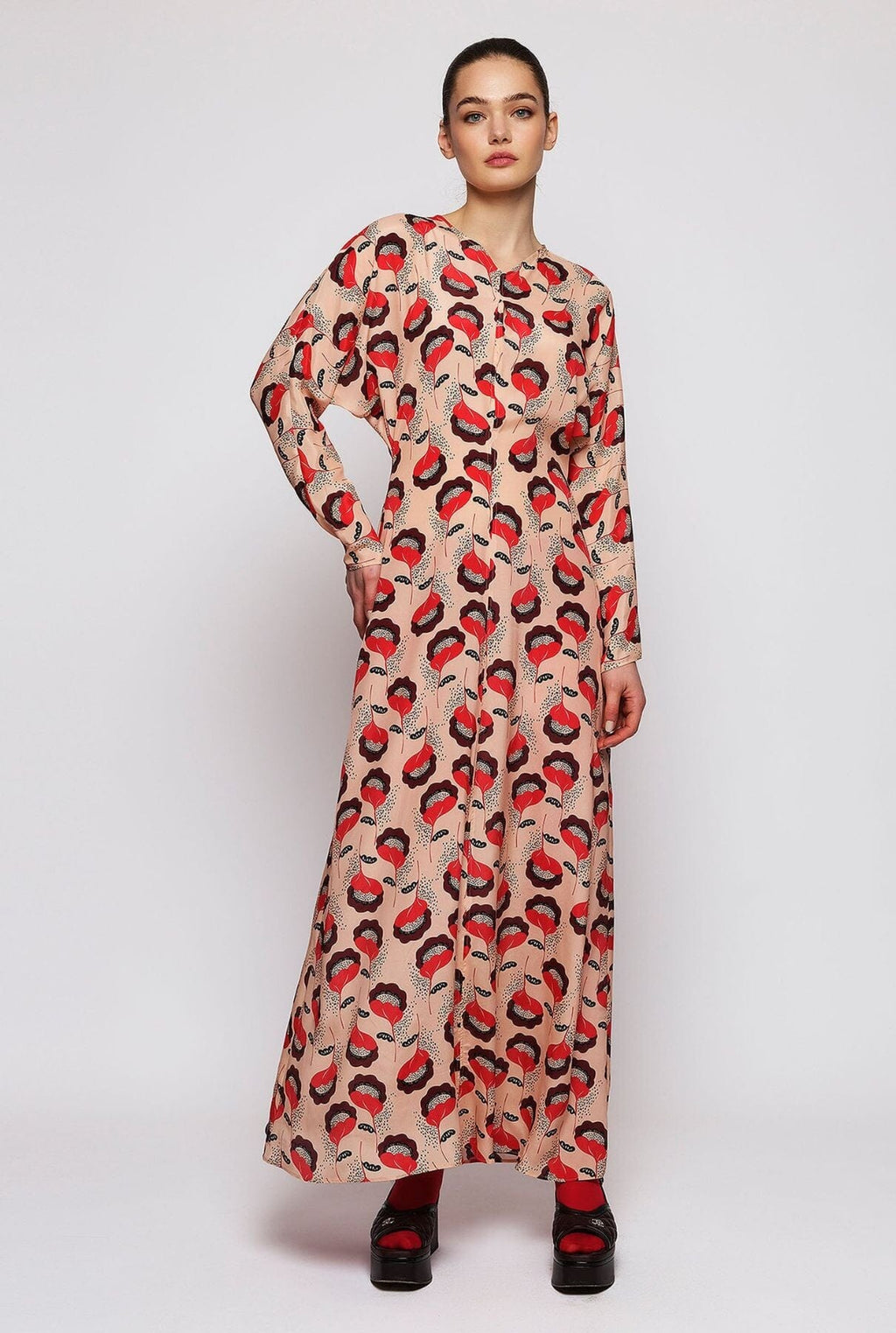 Vestido rojo y rosa estampado floral