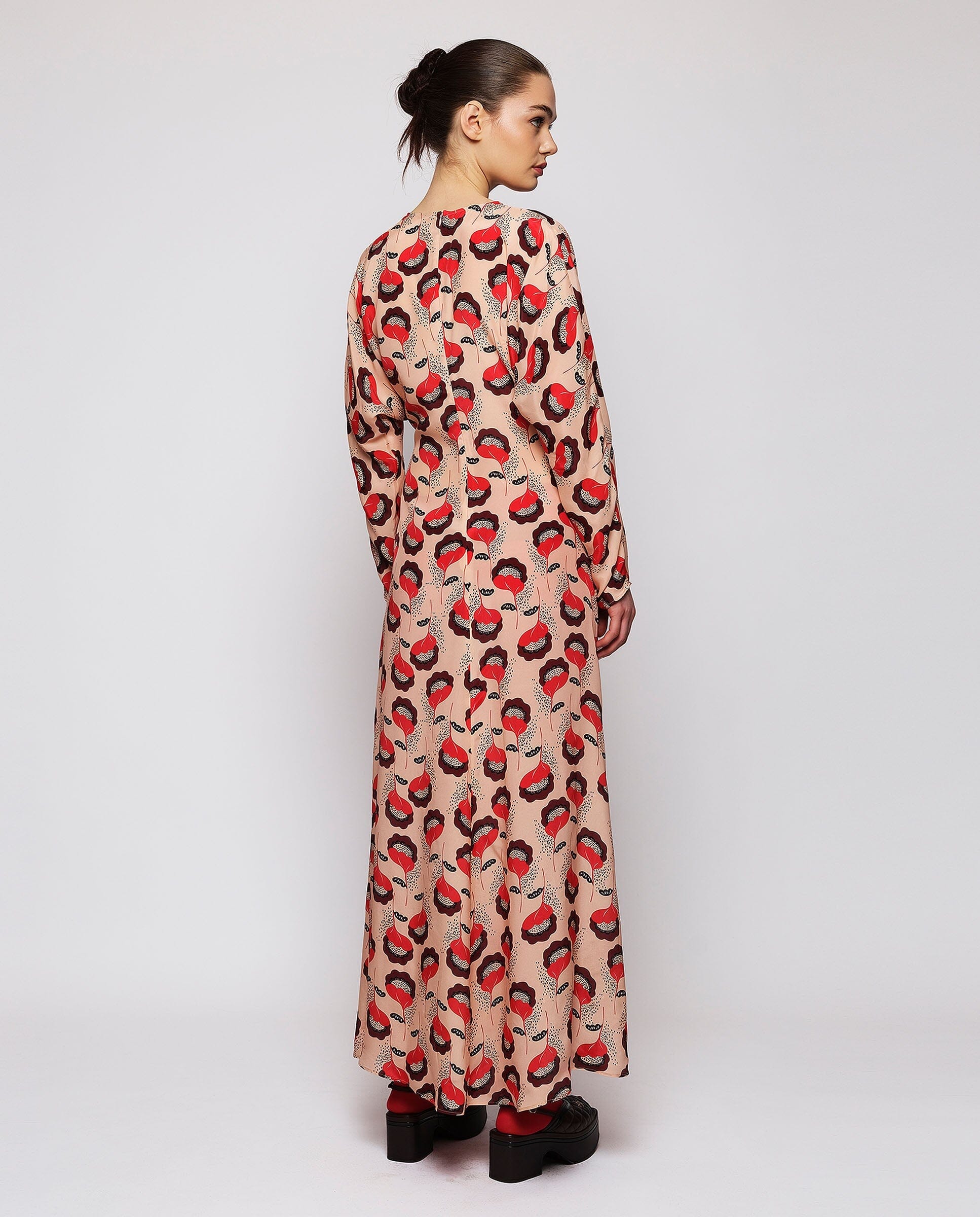 Vestido rojo y rosa estampado floral