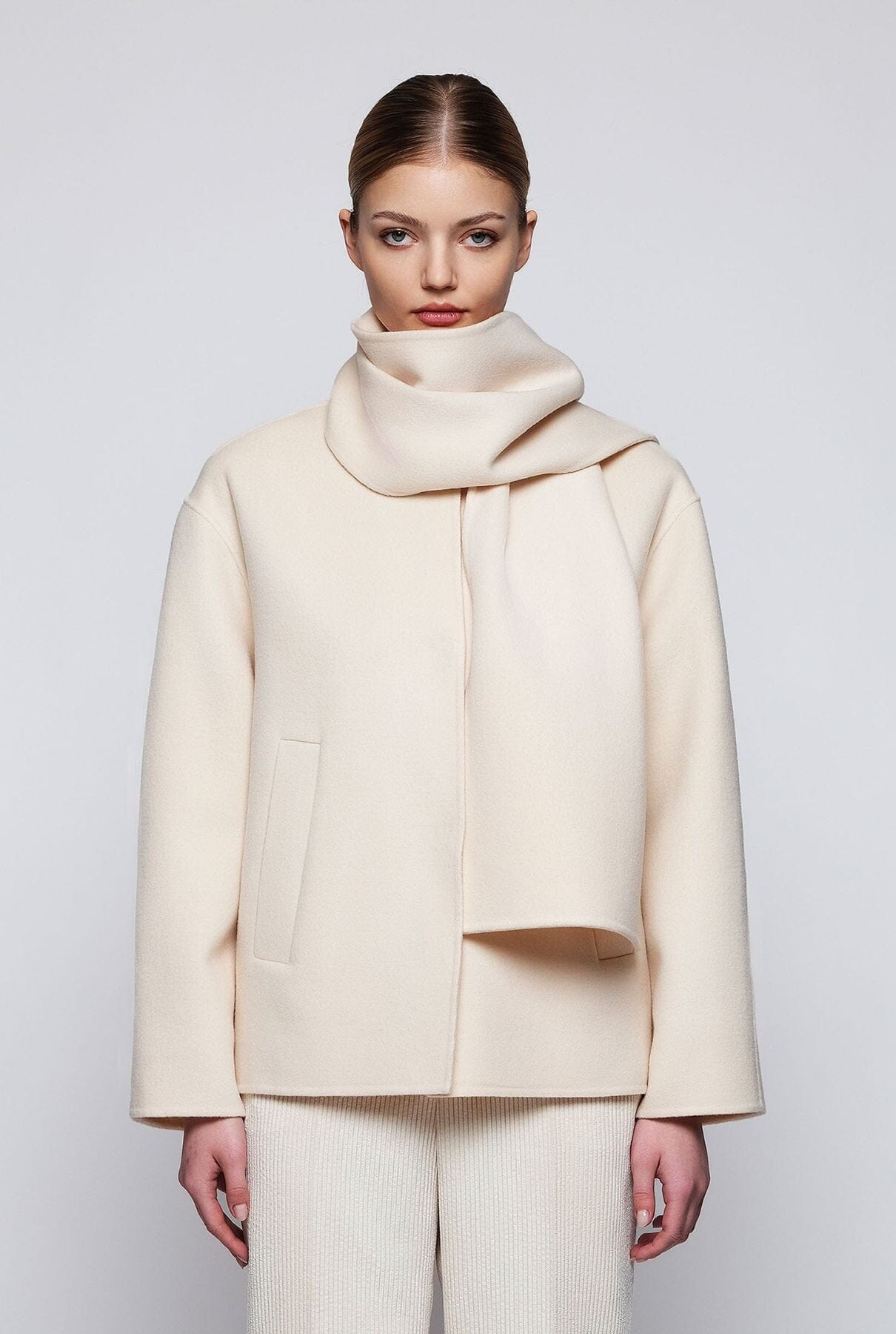 Chaquetón doble faz blanco de lana cashmere