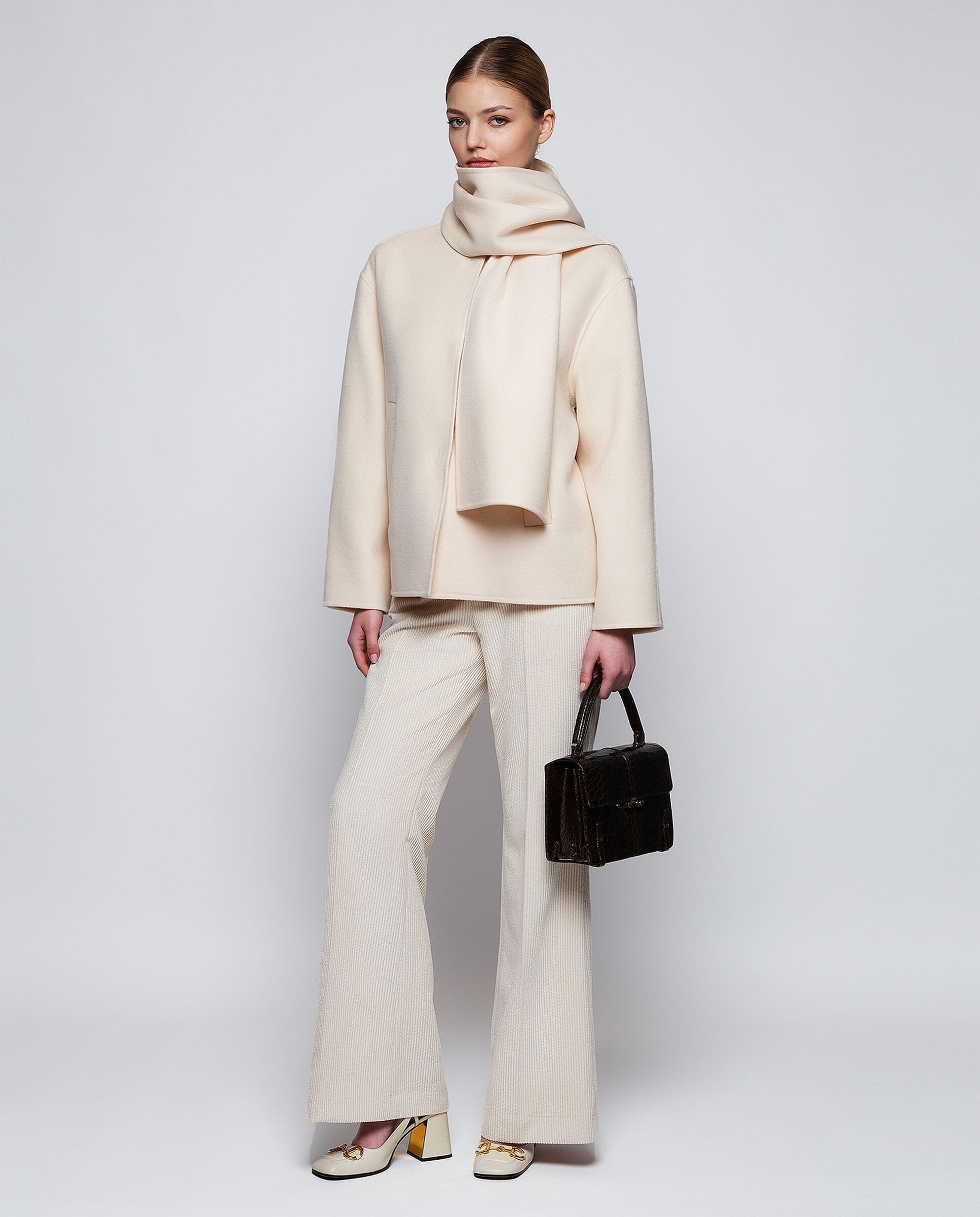 Chaquetón doble faz blanco de lana cashmere