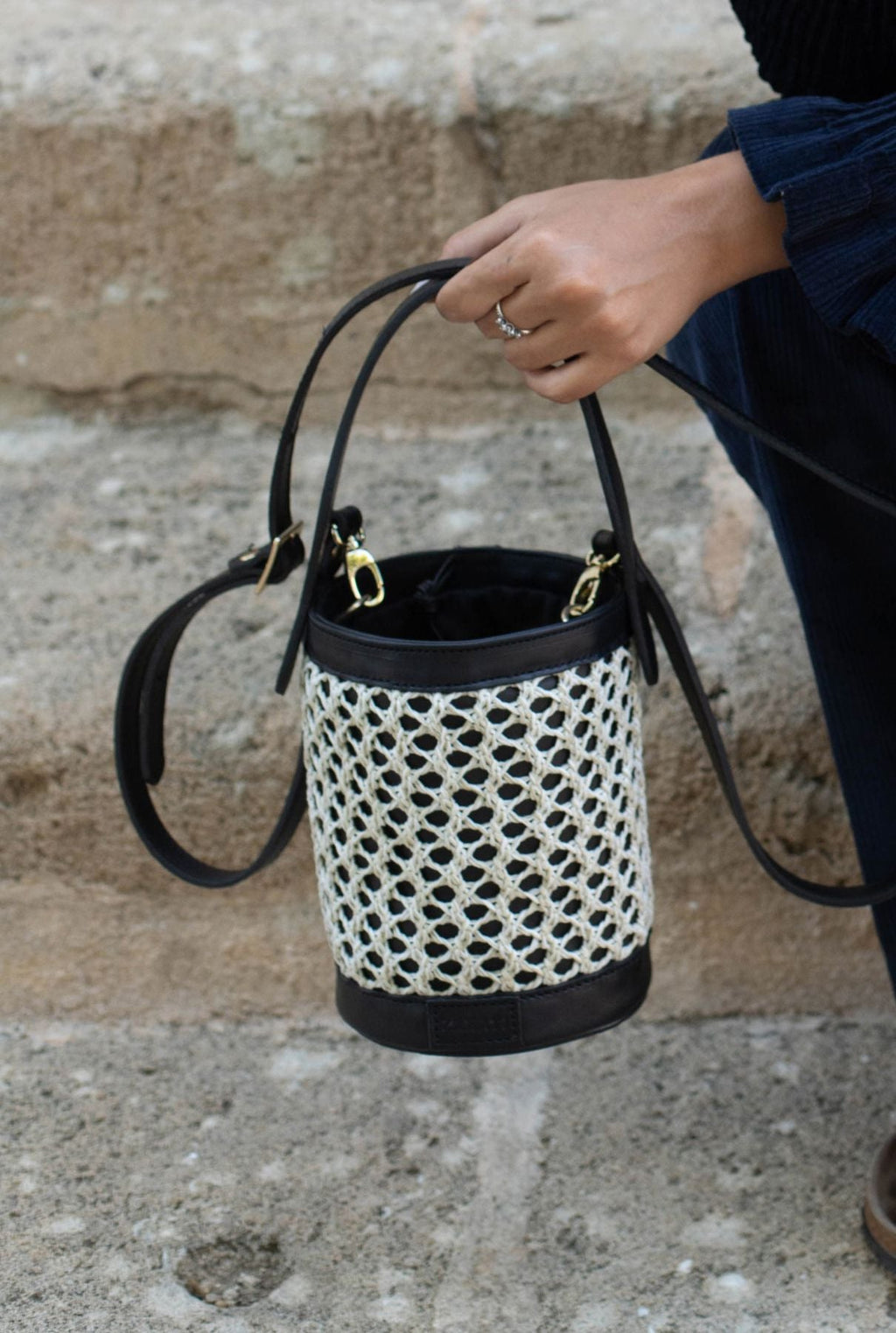 Bolso cubo Zig Zag negro + blanco